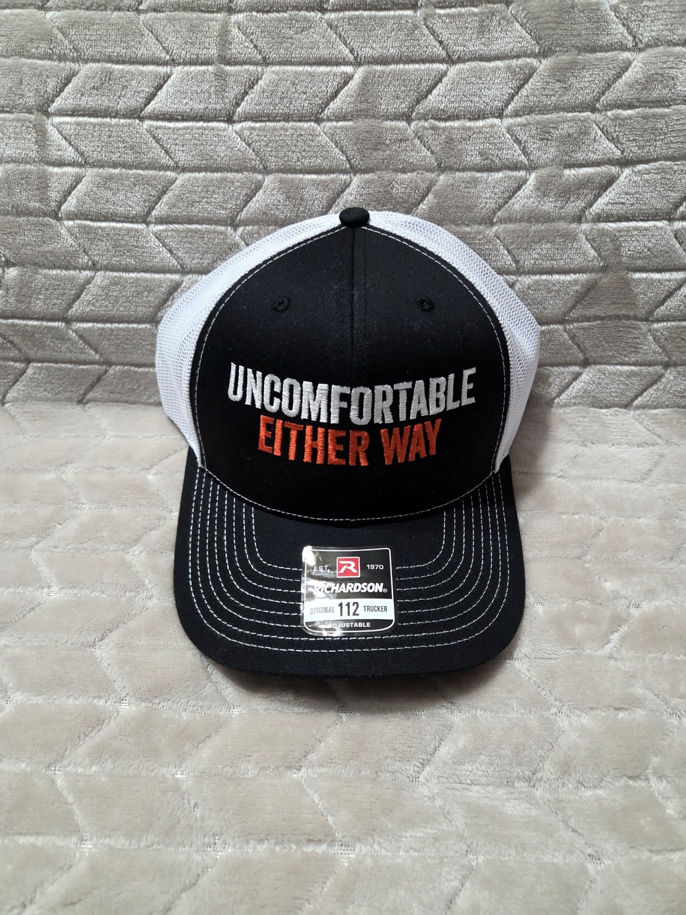 Richardson Uncomfortable Either Way Black & White Trucker Hat